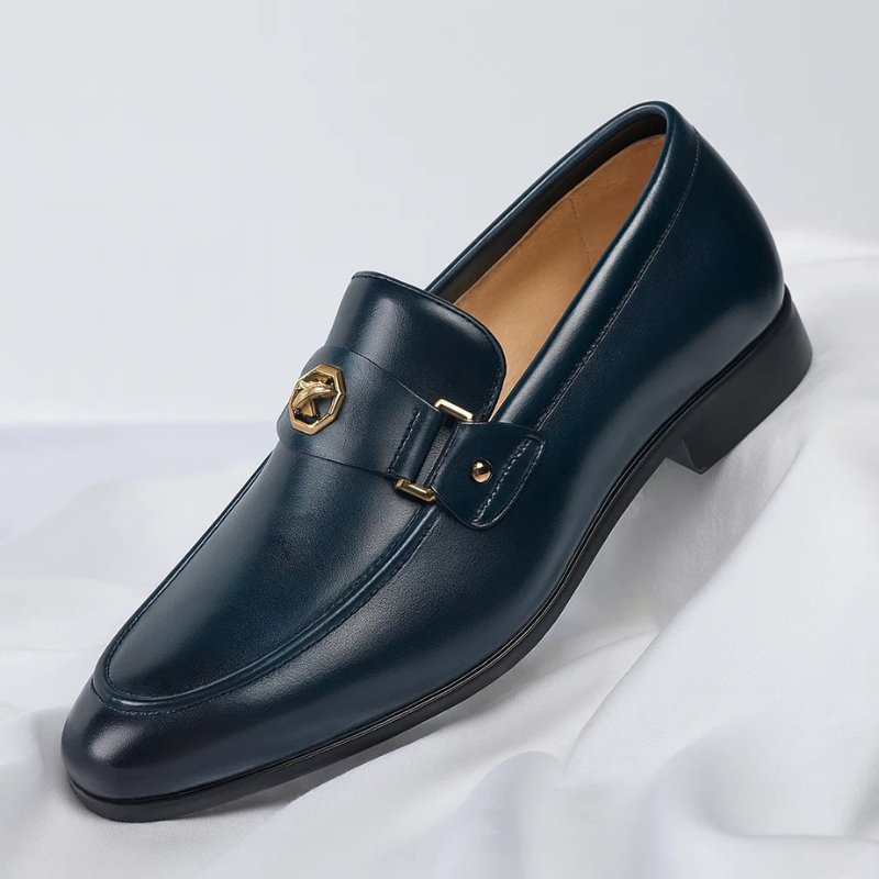 Men's Leather Loafers Slip-On Italian Dress Shoes - Navy