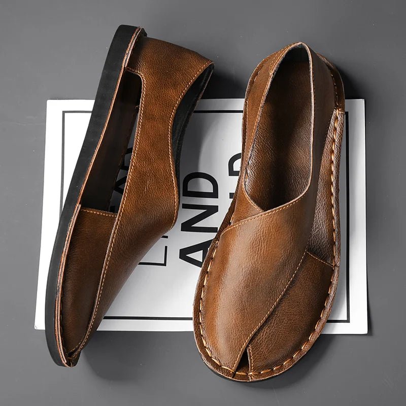 Lucas | Men's Leather Slide Sandals Italian Calfskin Contoured Foam
