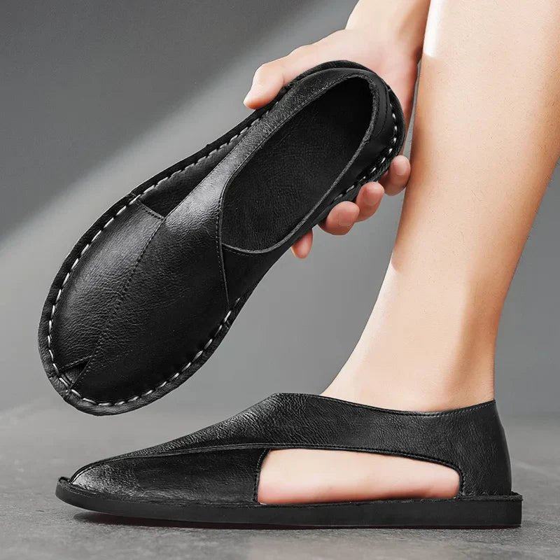 Lucas | Men's Leather Slide Sandals Italian Calfskin Contoured Foam