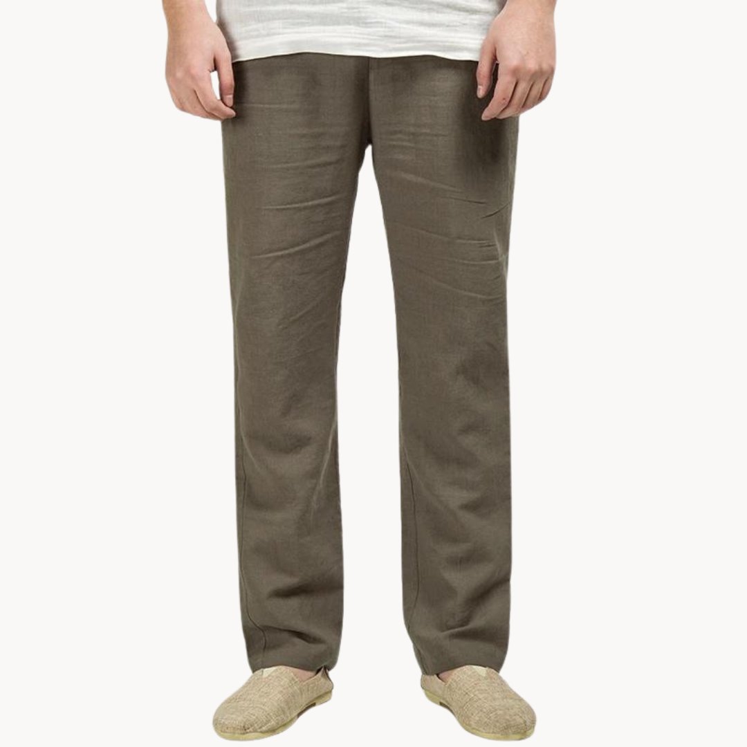 Men's Linen Pants Straight Leg Elastic Waist Casual - Olive