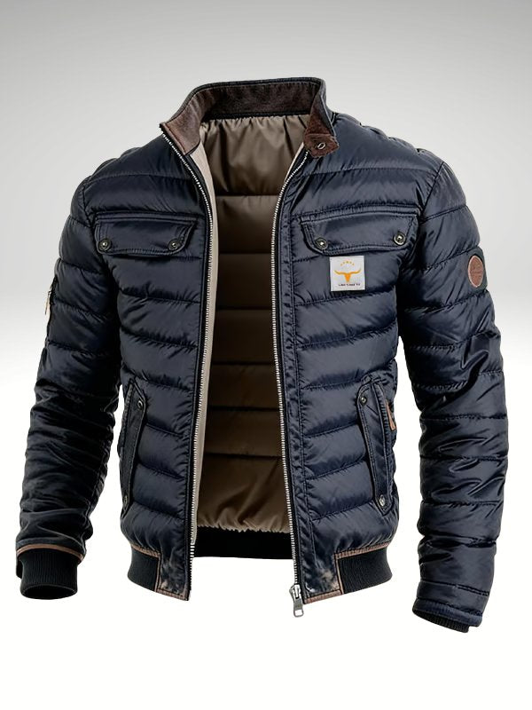 Men's Quilted Bomber Jacket Stand Collar Lightweight - Marineblau