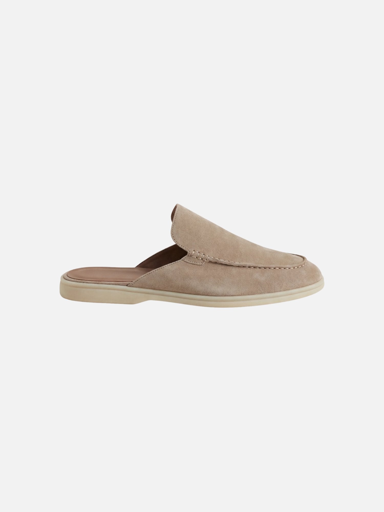 Men's Slip-On Mules Open Heel Stitched Detail Casual - Light Grey
