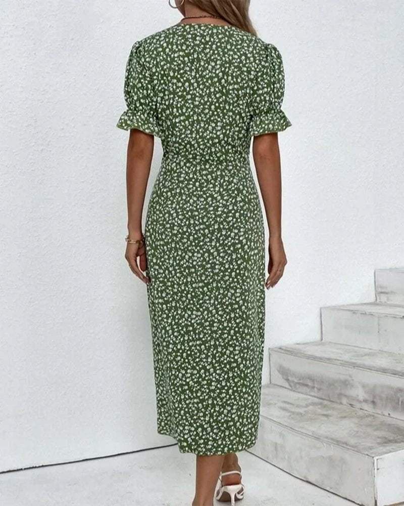 Olivia | Midi Wrap Dress V-Neck Floral Print Button Side