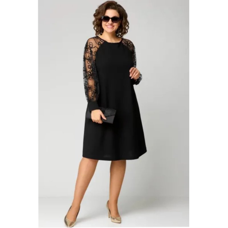 Plus Size Lace Sleeve Dress A-Line Knee Length Elegant