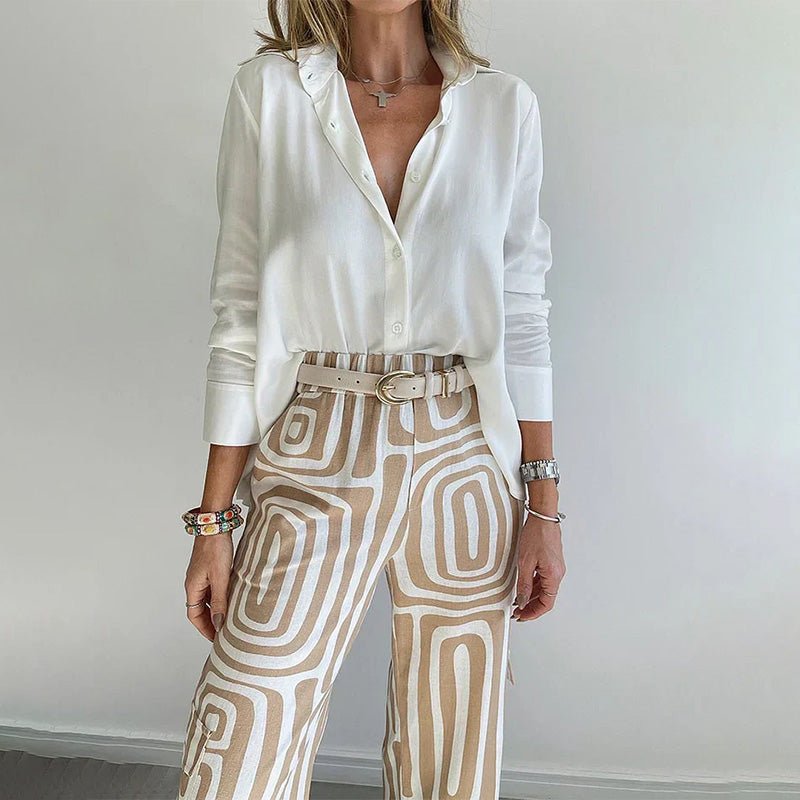 Eleanor | Plus Size Two Piece Set Button Up Shirt Wide Leg Pants