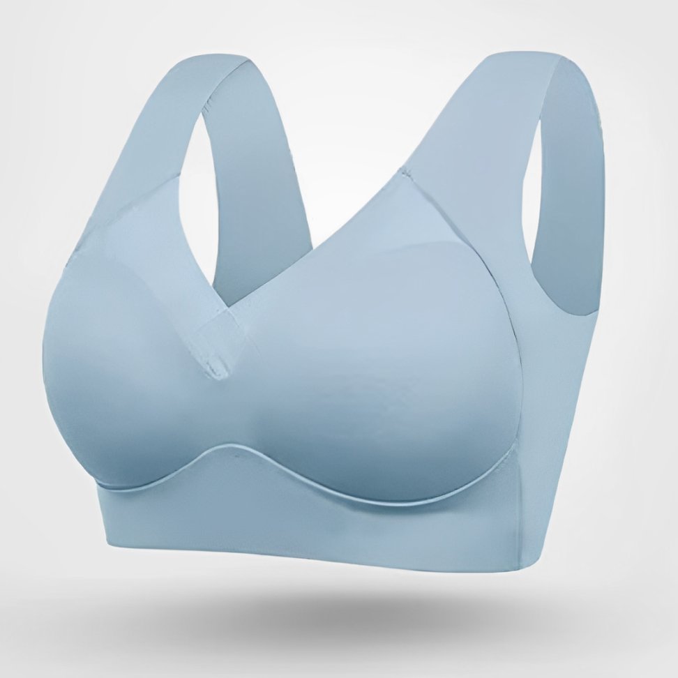 Plus Size Wireless Bra V-Neck Molded Cup Pull-On Design - Light Blue