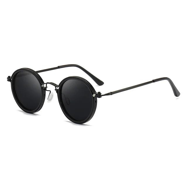 Sunglasses Polarized Round Frame Gold Metal Temples - Black