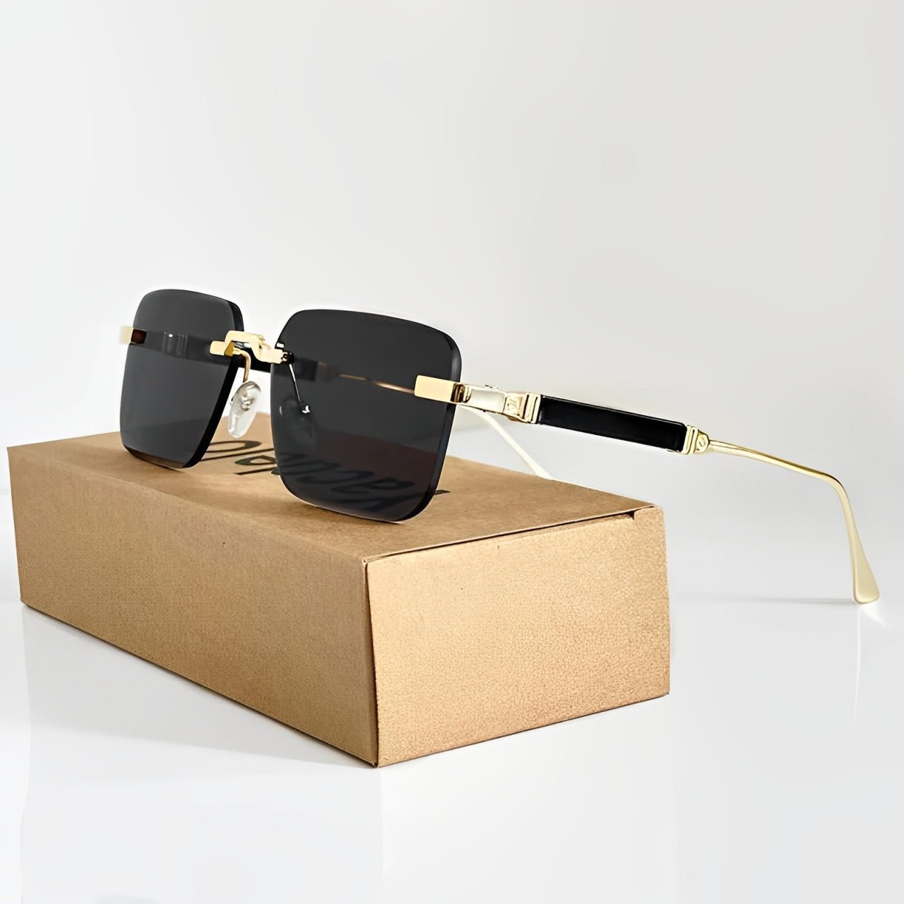 Sunglasses Retro Square Gold Titanium Frame Gradient UV400 - Black