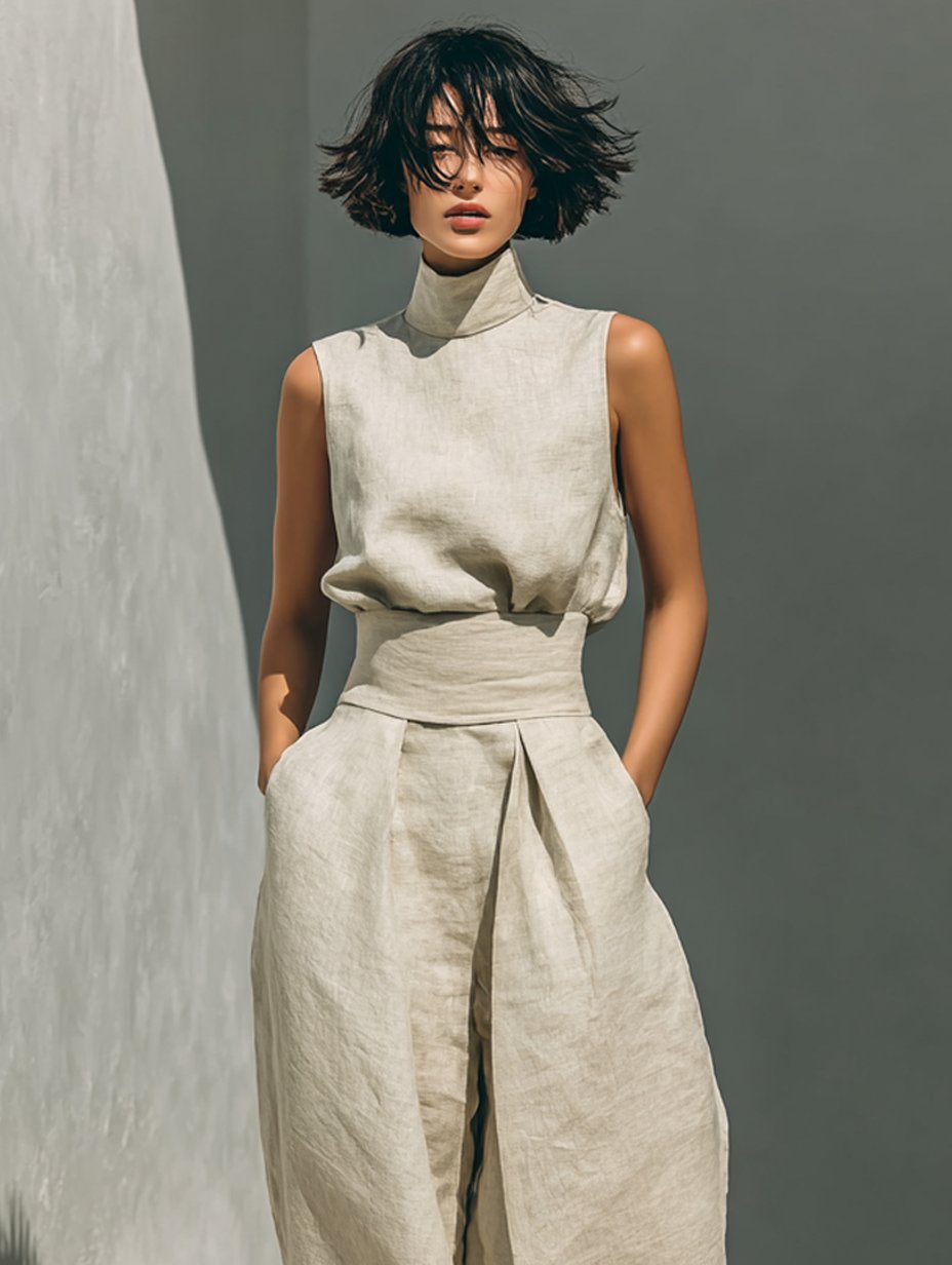 Emma | Two Piece Set Sleeveless Top Wide Leg Pants Linen
