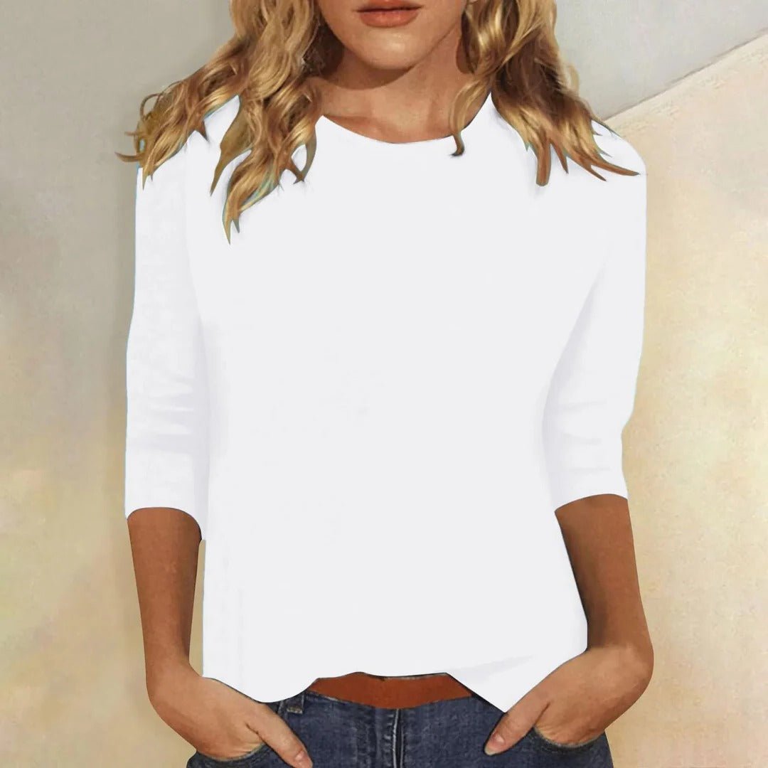Women's Crew Neck 3/4 Sleeve Top Regular Fit - White