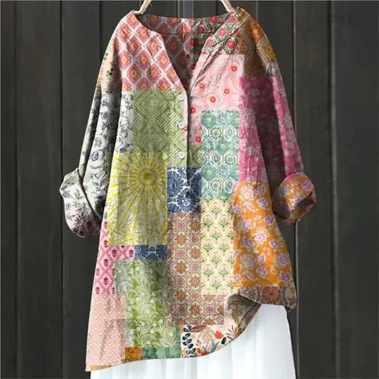 Women's Floral Tunic Top Long Sleeve Button-Up - Multicolor