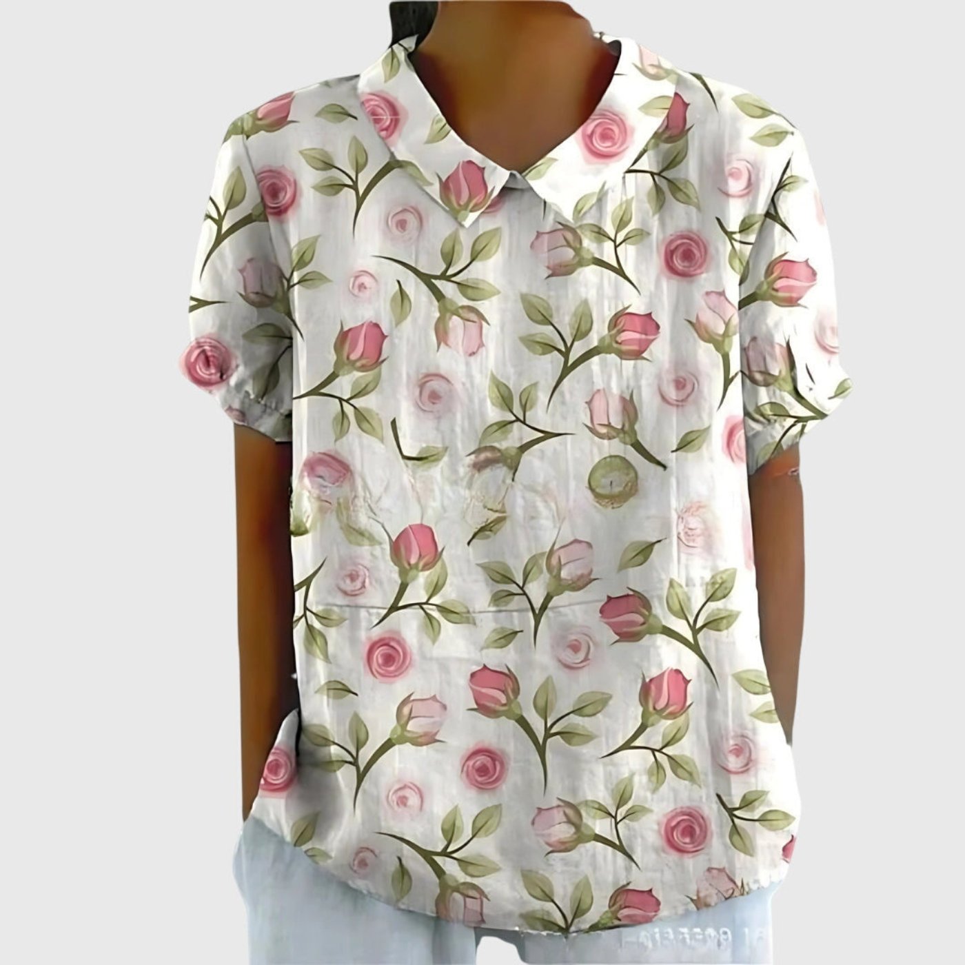 Women's Linen Short Sleeve Collared Blouse Relaxed Fit - White 3