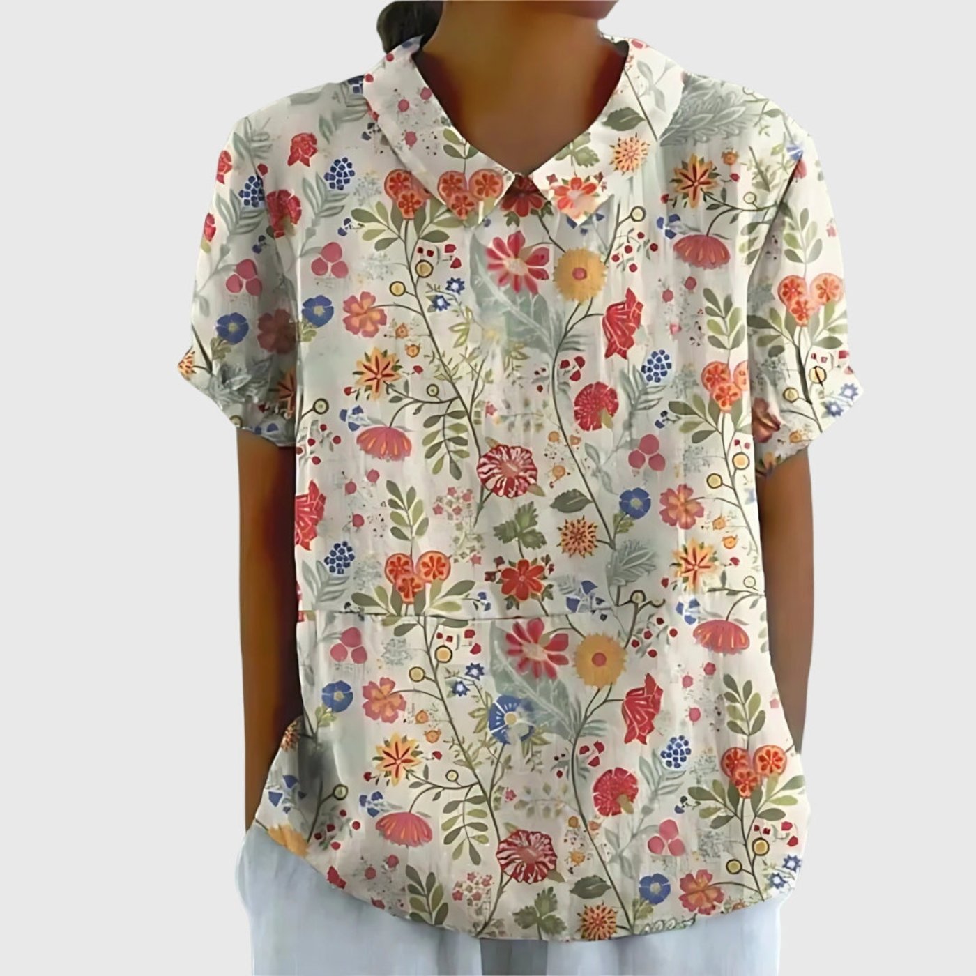 Women's Linen Short Sleeve Collared Blouse Relaxed Fit - White 6