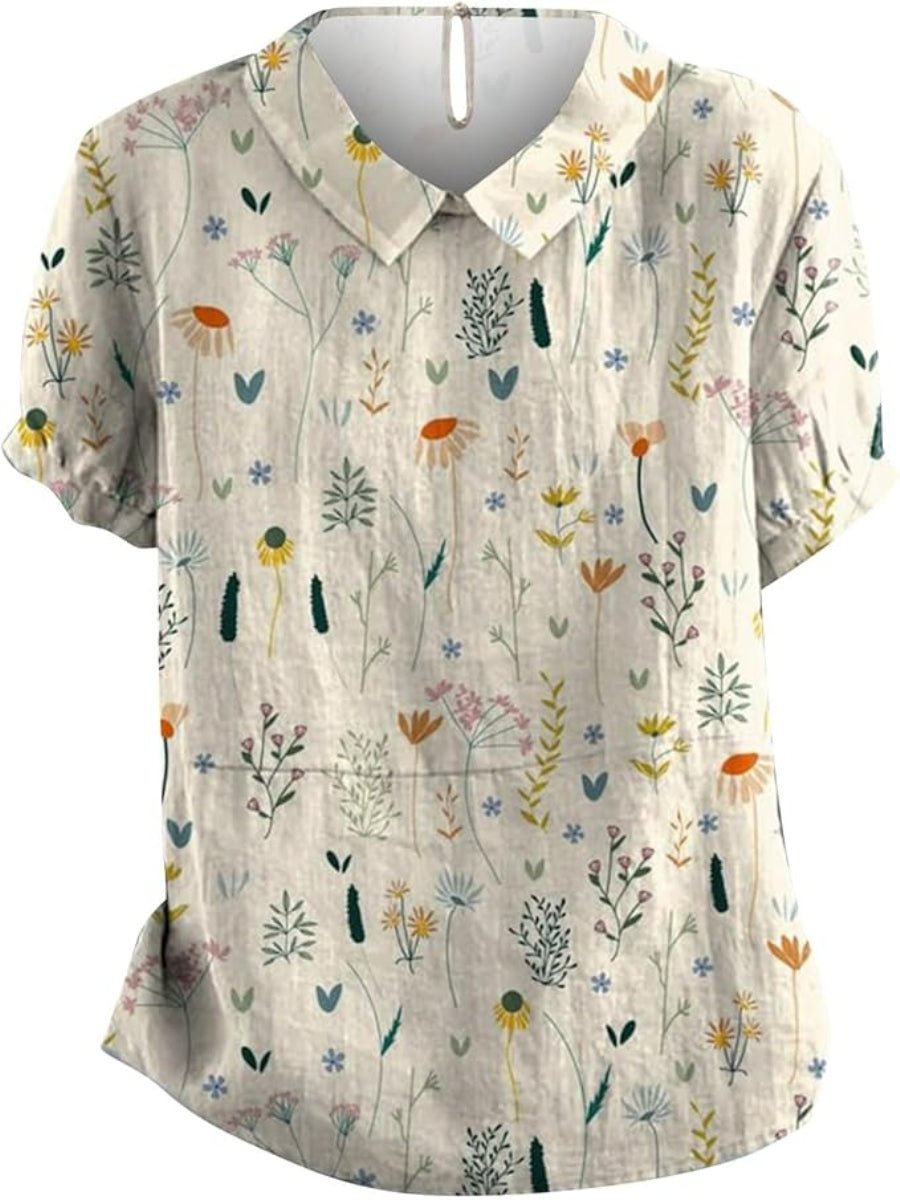 Women's Polo Shirt Floral Print Short Sleeve Collar - White