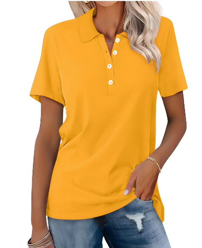Women's Polo Shirt Short Sleeve Cotton Blend Classic Fit - Yellow