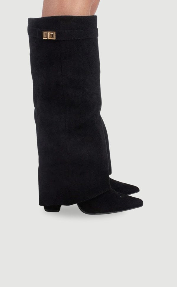 Amelia | Women's Suede Knee High Boots with Gold Hardware