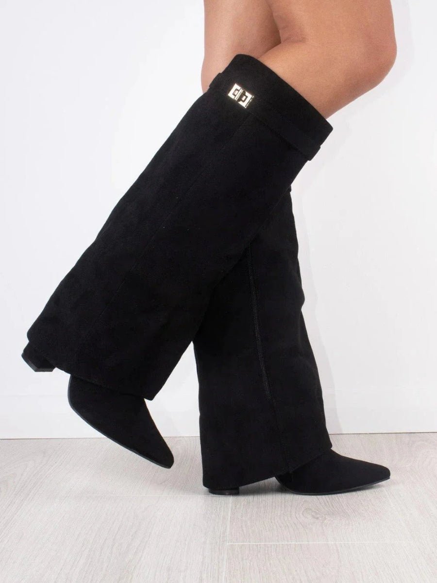 Amelia | Women's Suede Knee High Boots with Gold Hardware