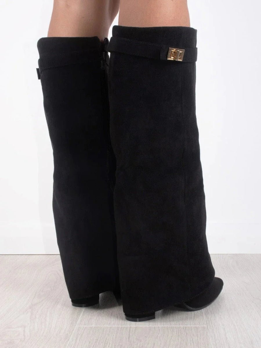 Amelia | Women's Suede Knee High Boots with Gold Hardware