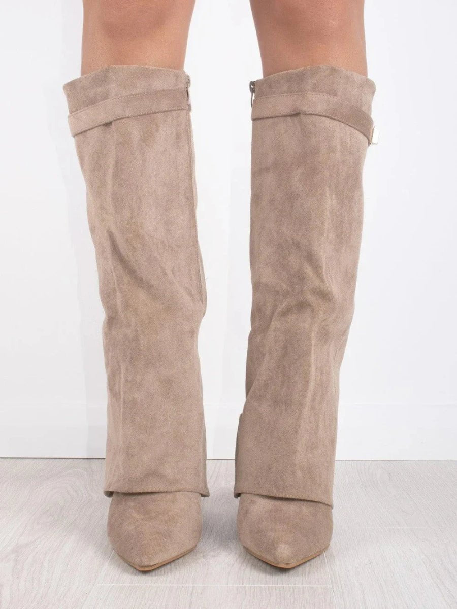Amelia | Women's Suede Knee High Boots with Gold Hardware