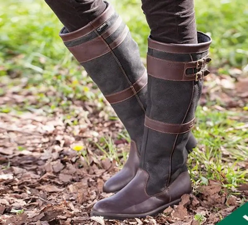 Women's Waterproof Boots Knee High Pull-On Leather - Coffee