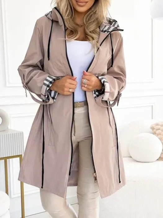 Women's Waterproof Windproof Hooded Trench Coat - Beige