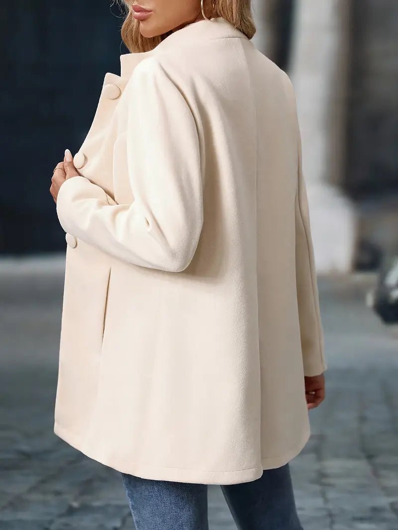 Layla | Women's Wool Blend Coat Stand Collar Button Front Mid-Length