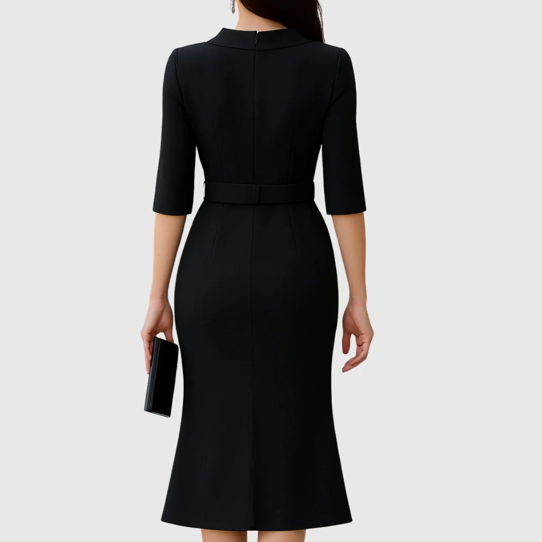 Karma | Damen Elegantes Gürtel Midi Kleid