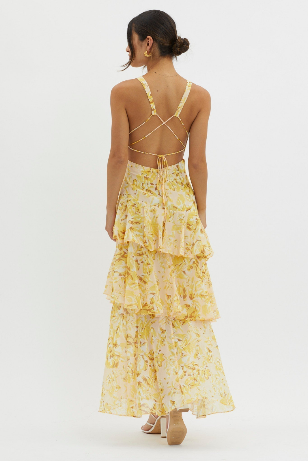 Emmy | Women's Chiffon Floral Tiered Ruffle Deep V-Neck Maxi Dress Carol & Margaret Wilmington