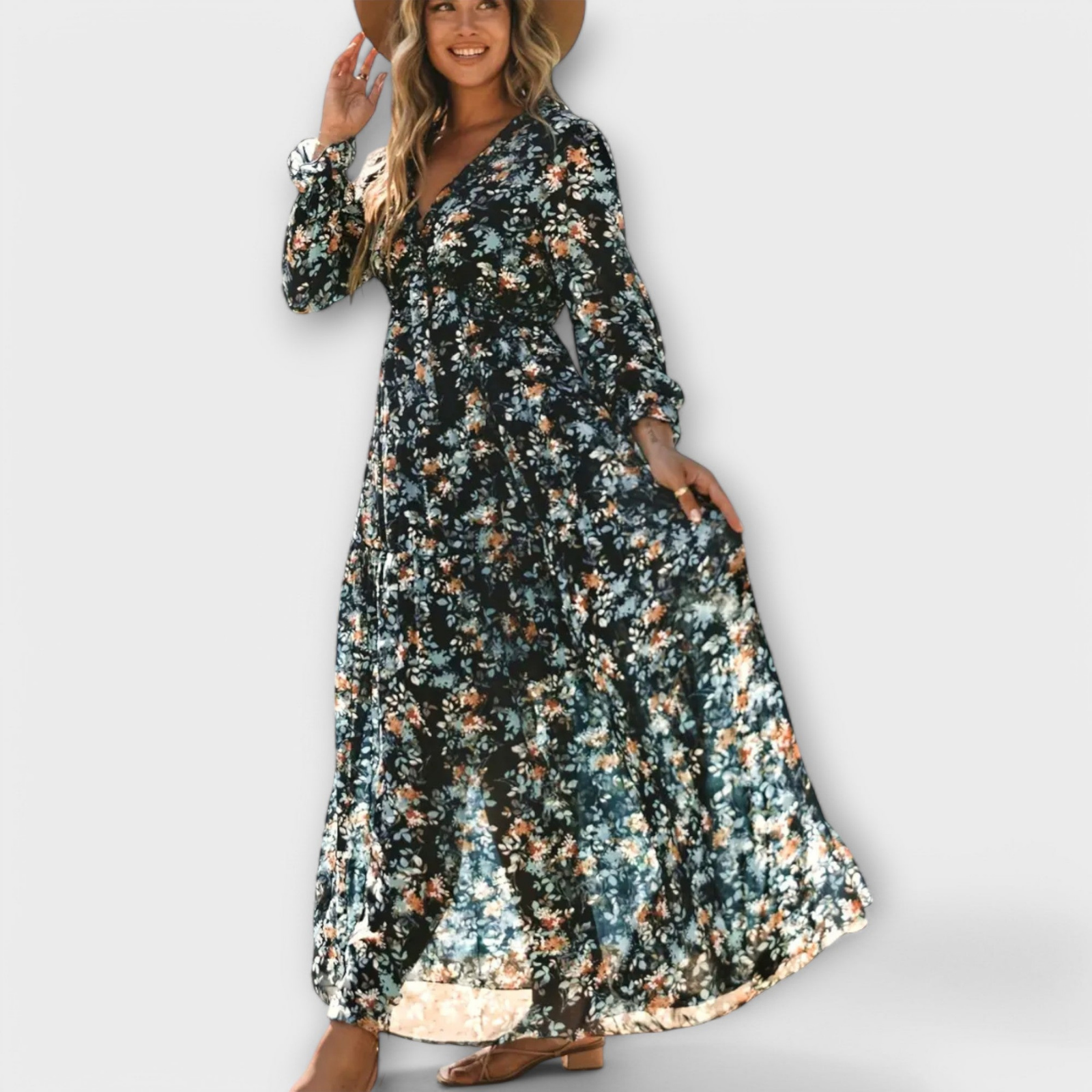 Aria | Women's Chiffon Floral Long Sleeve Tiered Maxi Dress Carol & Margaret Wilmington