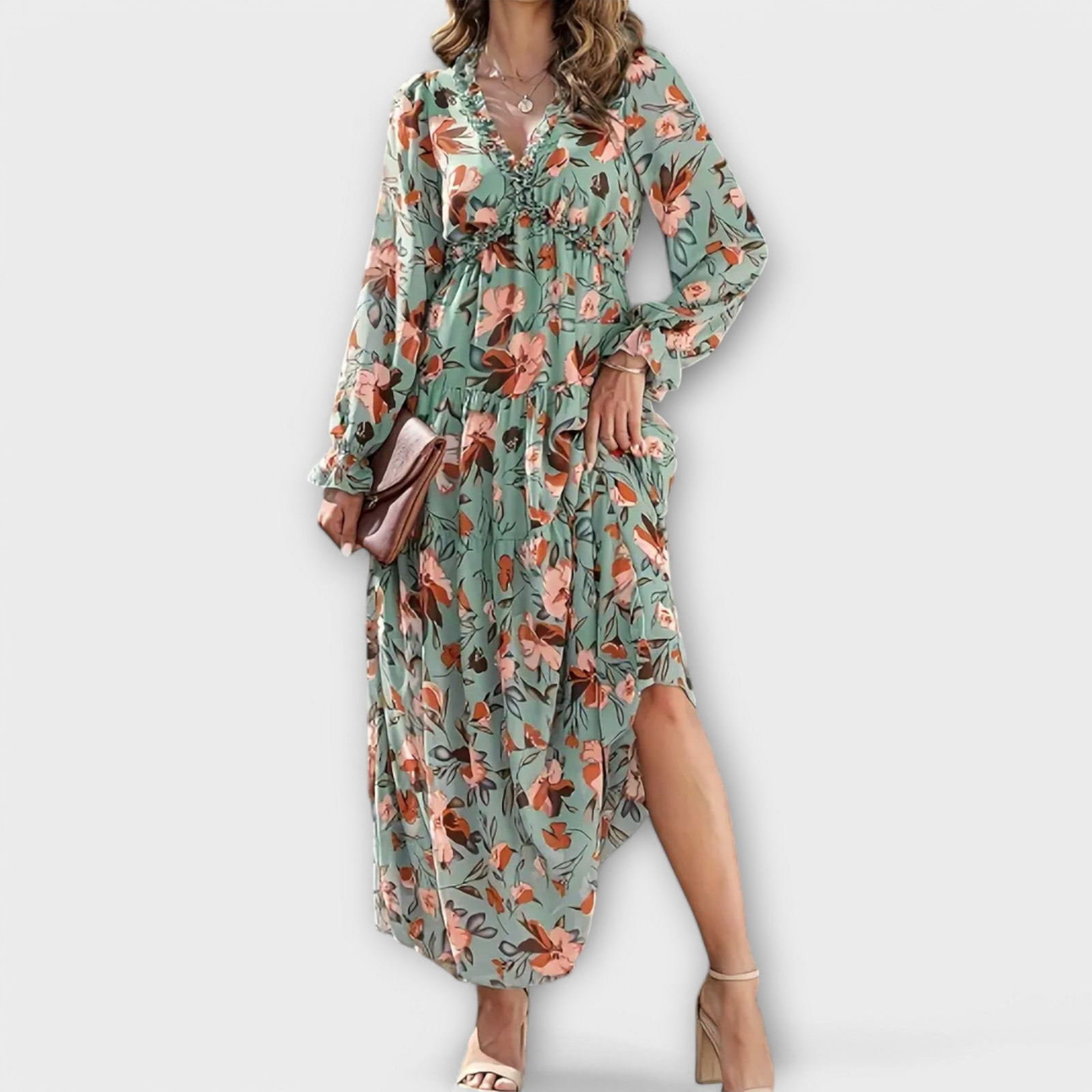 Aria | Women's Chiffon Floral Long Sleeve Tiered Maxi Dress Carol & Margaret Wilmington