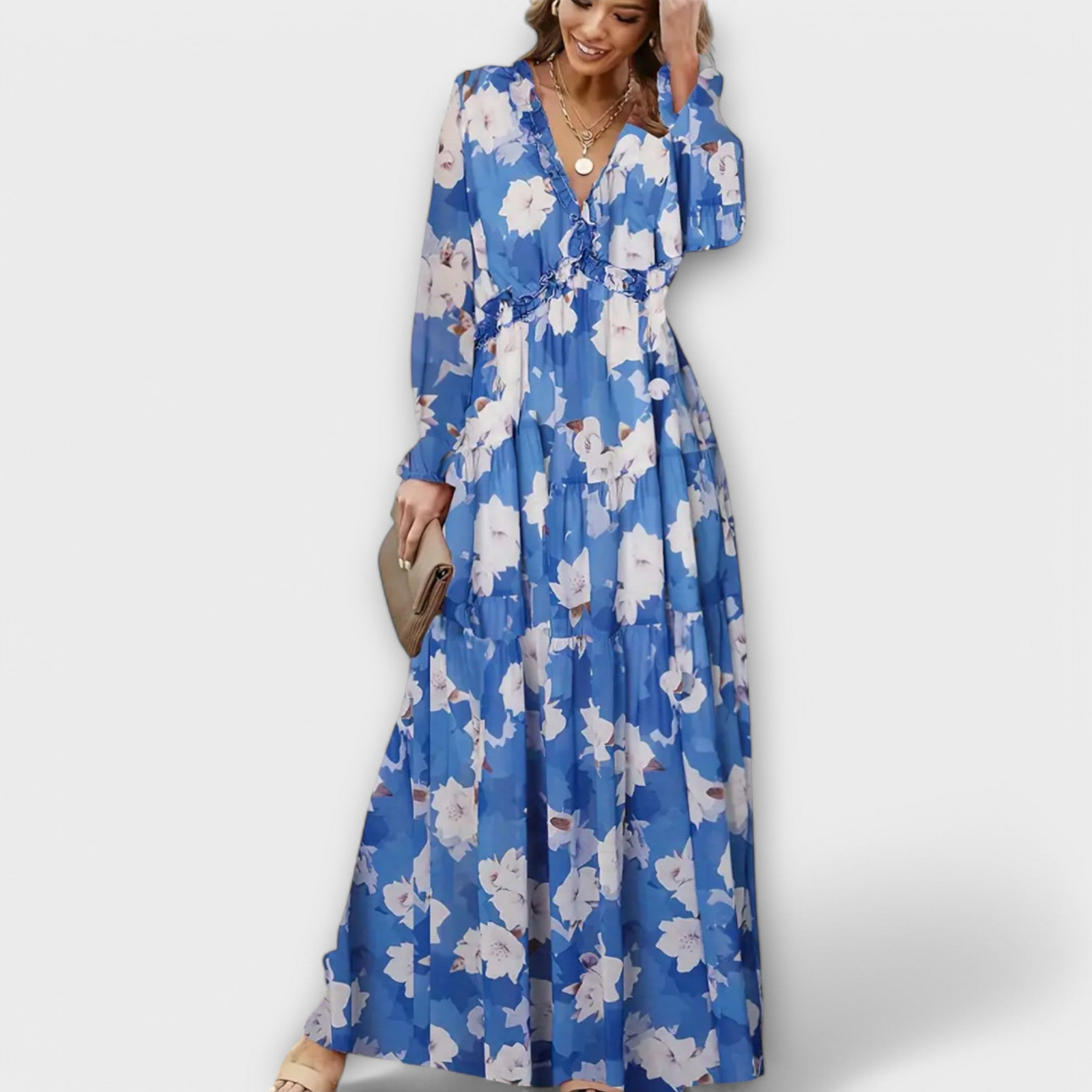 Aria | Women's Chiffon Floral Long Sleeve Tiered Maxi Dress Carol & Margaret Wilmington