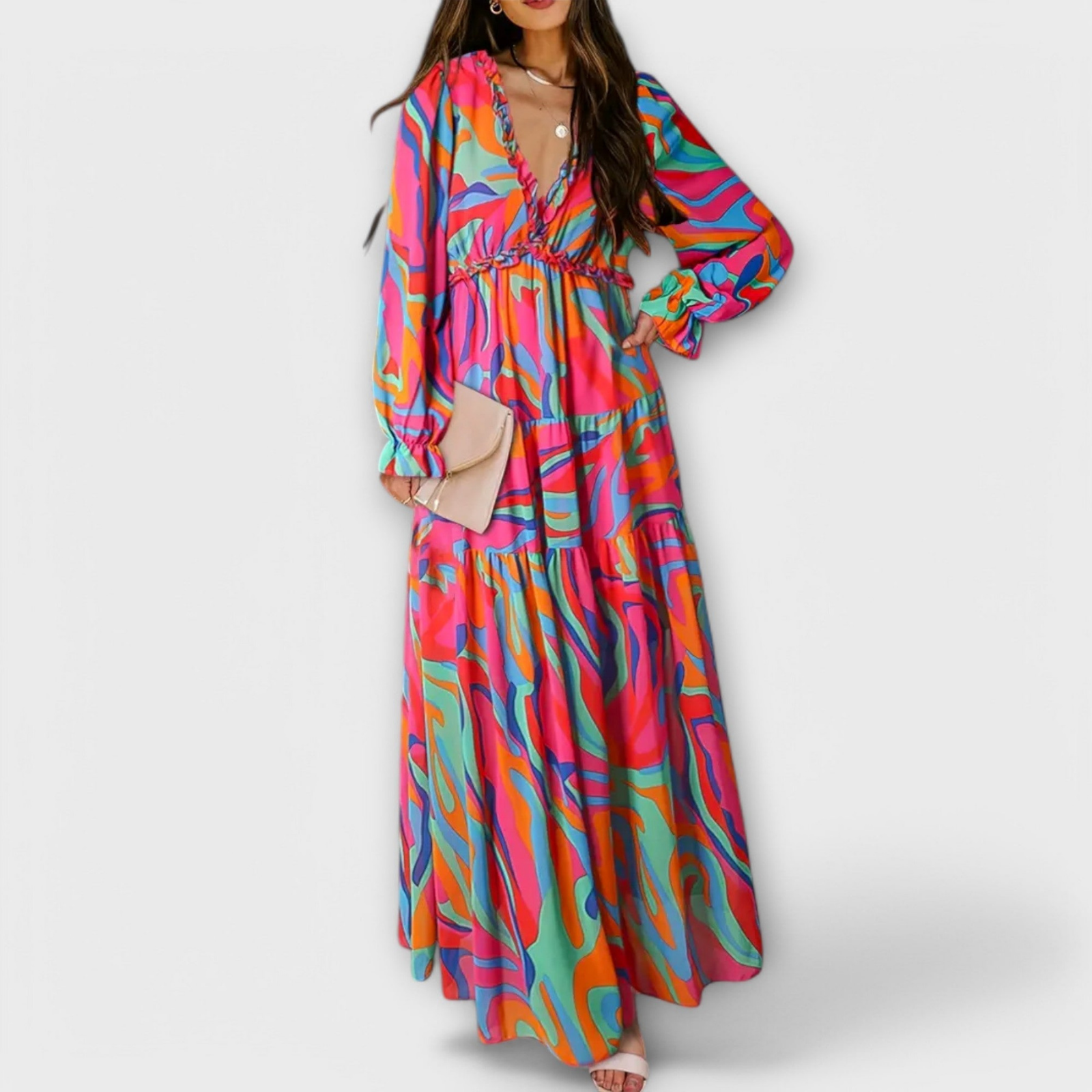 Aria | Women's Chiffon Floral Long Sleeve Tiered Maxi Dress Carol & Margaret Wilmington