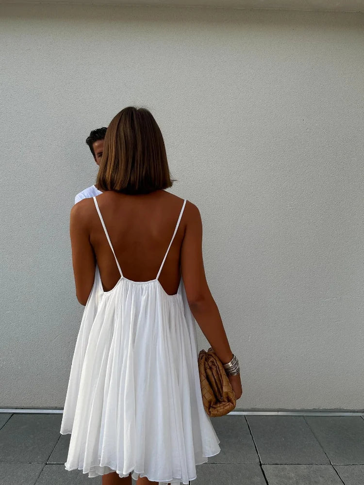 Caleigh | Women's White Chiffon V-Neck Spaghetti Strap Mini Dress Carol & Margaret Wilmington