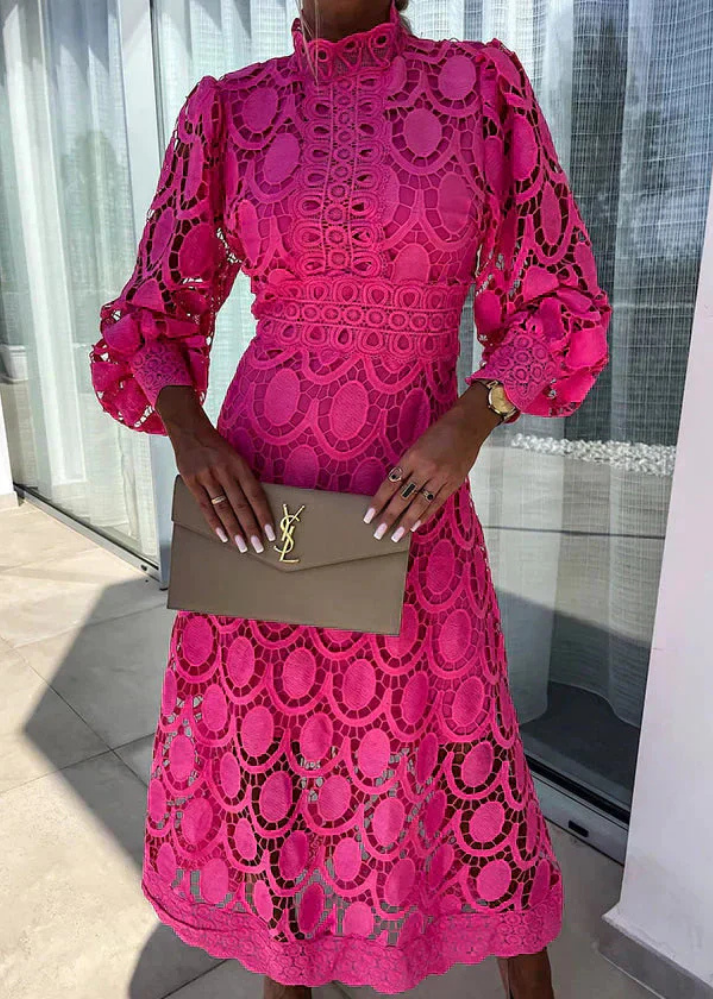 Ruby | Women's Lace Mock Neck Long Sleeve A-Line Midi Dress Carol & Margaret Wilmington