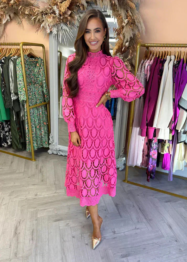 Ruby | Women's Lace Mock Neck Long Sleeve A-Line Midi Dress Carol & Margaret Wilmington