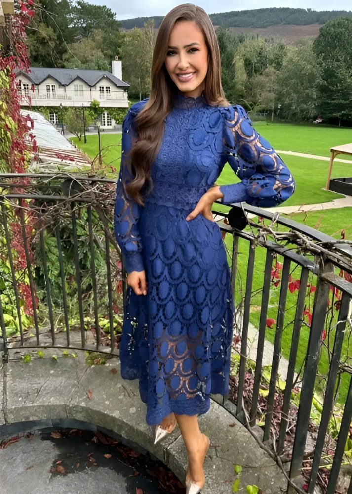 Ruby | Women's Lace Mock Neck Long Sleeve A-Line Midi Dress Carol & Margaret Wilmington