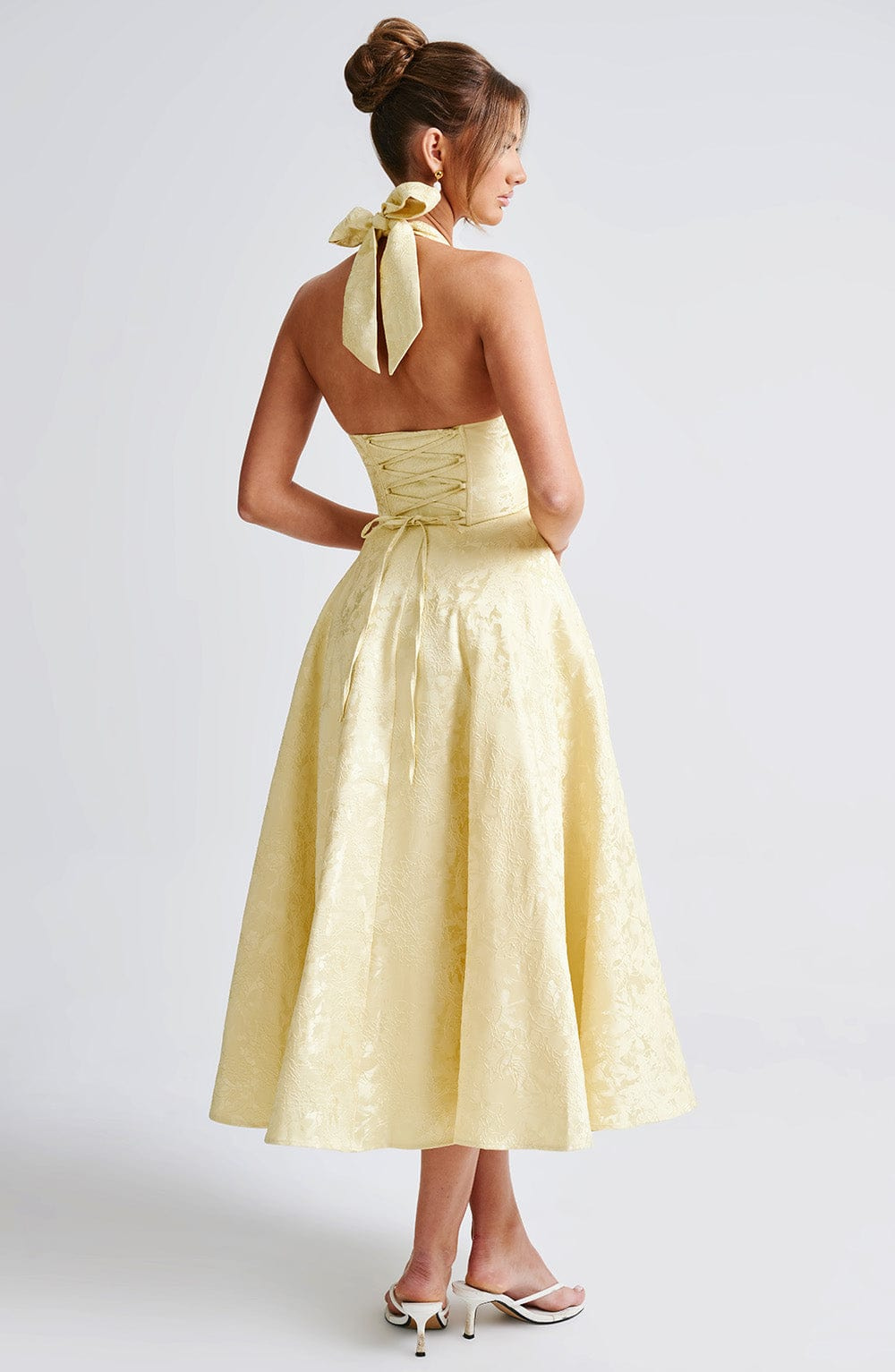 Yael | Women's Jacquard Deep V Halter Neck A-Line Midi Dress Carol & Margaret Wilmington