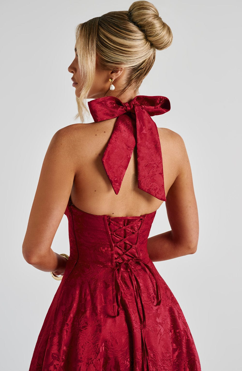 Yael | Women's Jacquard Deep V Halter Neck A-Line Midi Dress Carol & Margaret Wilmington