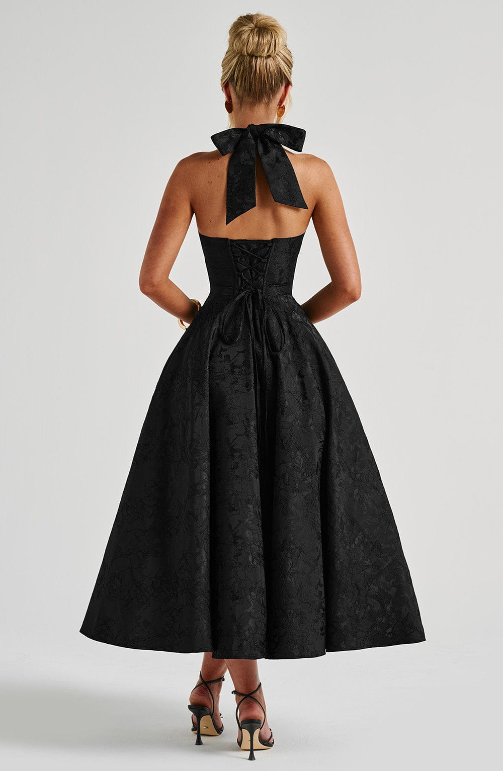 Yael | Women's Jacquard Deep V Halter Neck A-Line Midi Dress Carol & Margaret Wilmington