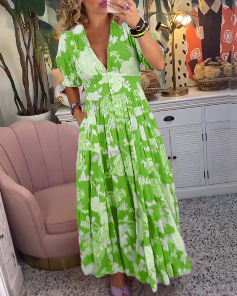 Julianne | Women's Cotton Floral V-Neck Puff Sleeve Tiered Maxi Dress Carol & Margaret Wilmington