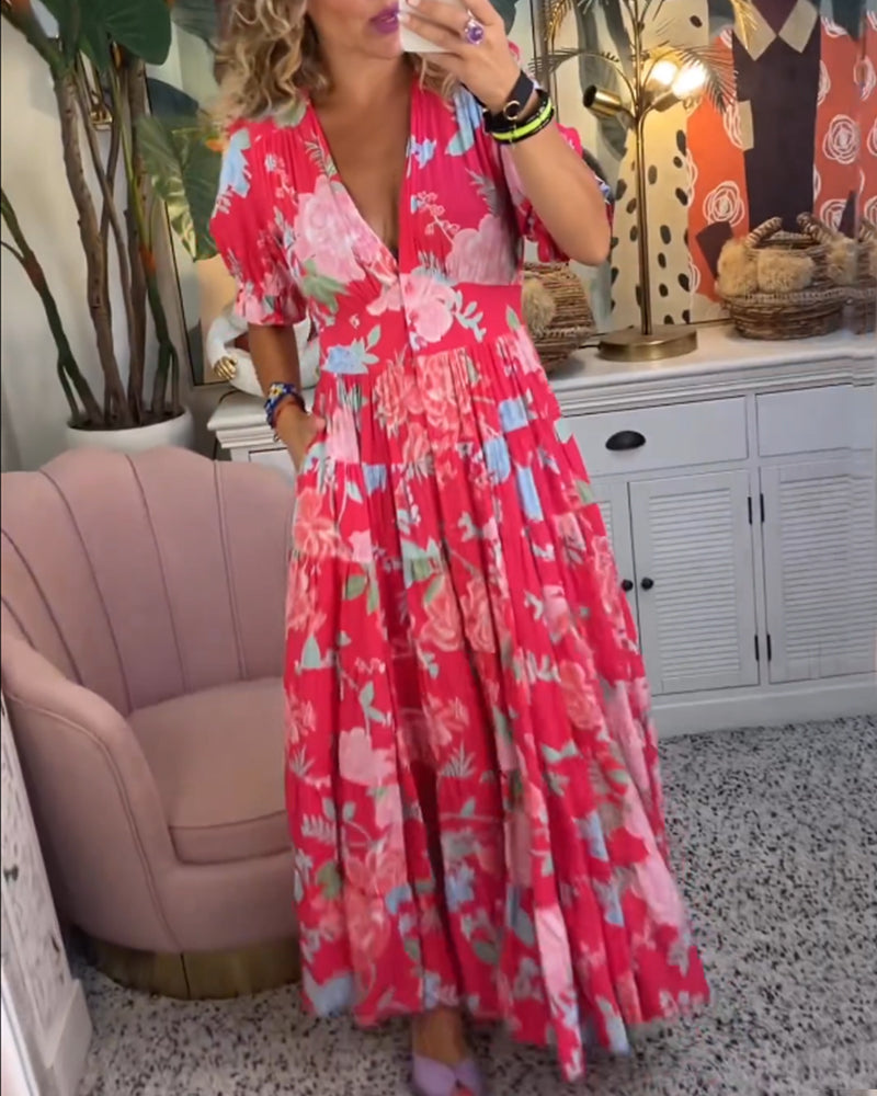Julianne | Women's Cotton Floral V-Neck Puff Sleeve Tiered Maxi Dress Carol & Margaret Wilmington