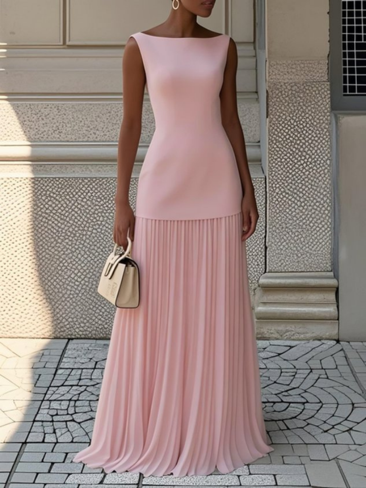 Athena | Women's Stretch Chiffon Pleated Skirt Boat Neck Maxi Dress Carol & Margaret Wilmington