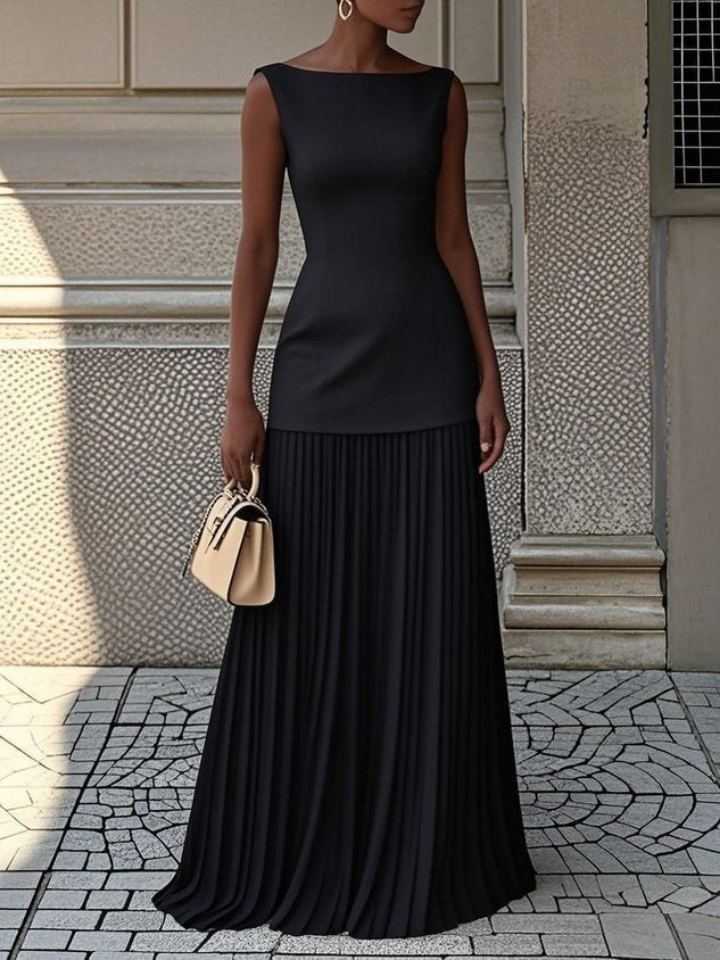 Athena | Women's Stretch Chiffon Pleated Skirt Boat Neck Maxi Dress Carol & Margaret Wilmington