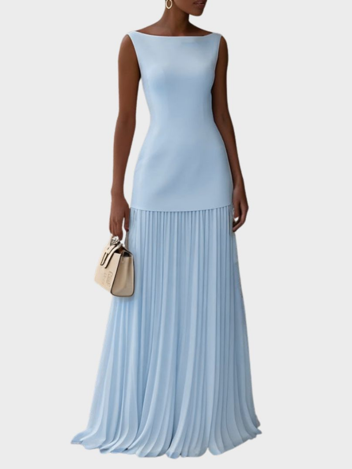 Athena | Women's Stretch Chiffon Pleated Skirt Boat Neck Maxi Dress Carol & Margaret Wilmington