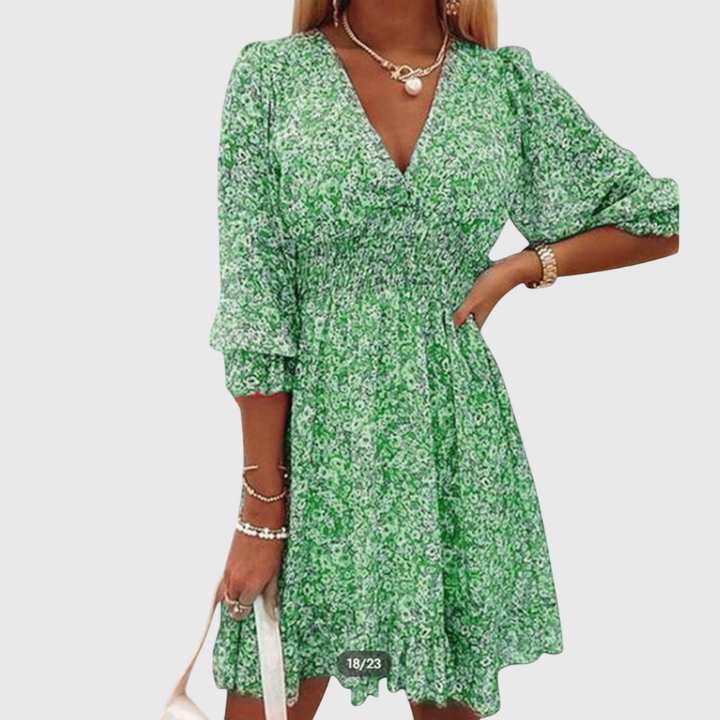 Robin | Women's Chiffon Floral V-Neck Skater Mini Dress Carol & Margaret Wilmington