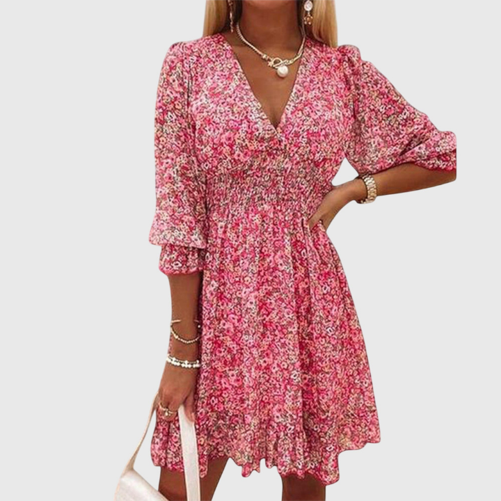 Robin | Women's Chiffon Floral V-Neck Skater Mini Dress Carol & Margaret Wilmington