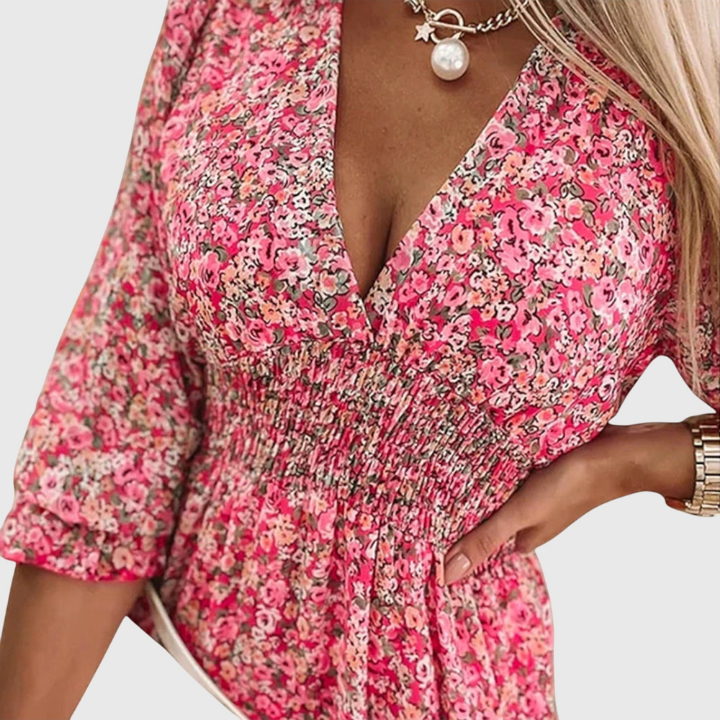 Robin | Women's Chiffon Floral V-Neck Skater Mini Dress Carol & Margaret Wilmington