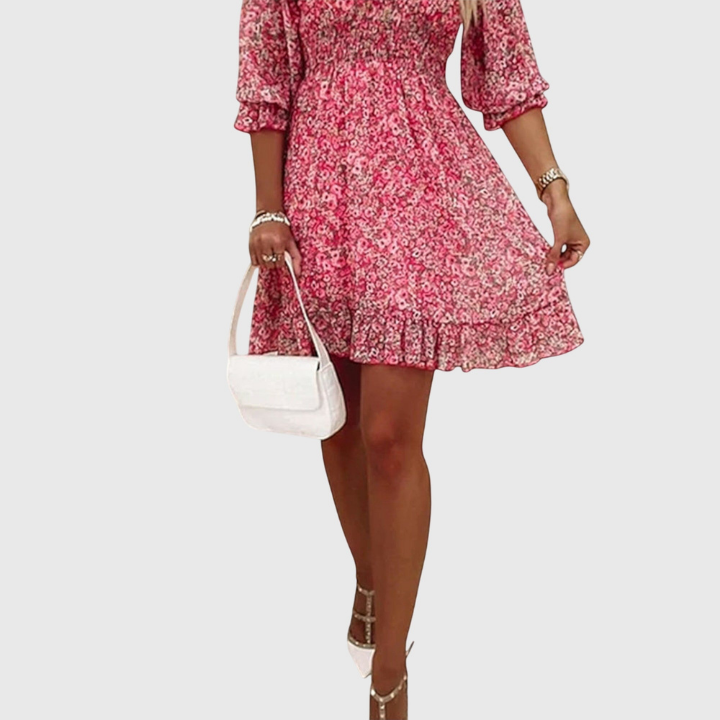 Robin | Women's Chiffon Floral V-Neck Skater Mini Dress Carol & Margaret Wilmington