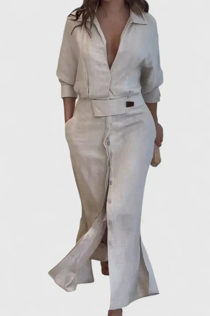 Della | Women's Linen Belted Button-Down Maxi Shirt Dress Carol & Margaret Wilmington