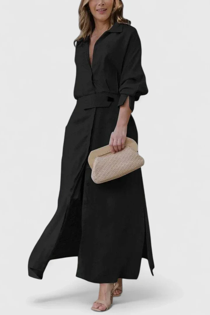 Della | Women's Linen Belted Button-Down Maxi Shirt Dress Carol & Margaret Wilmington